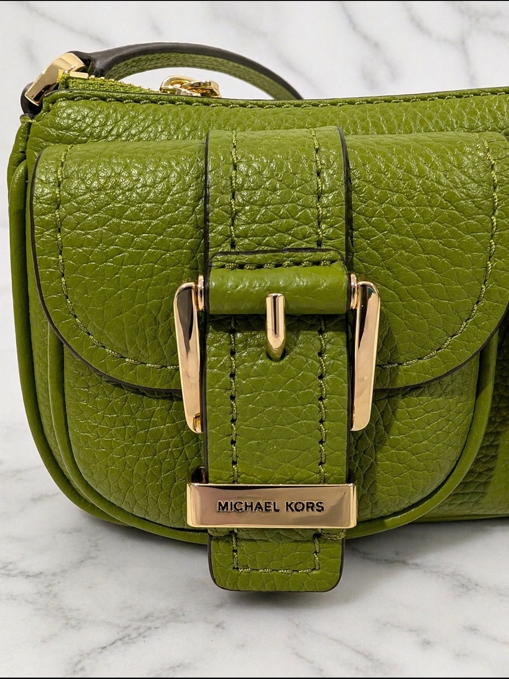 Michael Kors Green Pebbled Leather Mini Double-Pocket Shoulder Bag - Picture 2 of 7